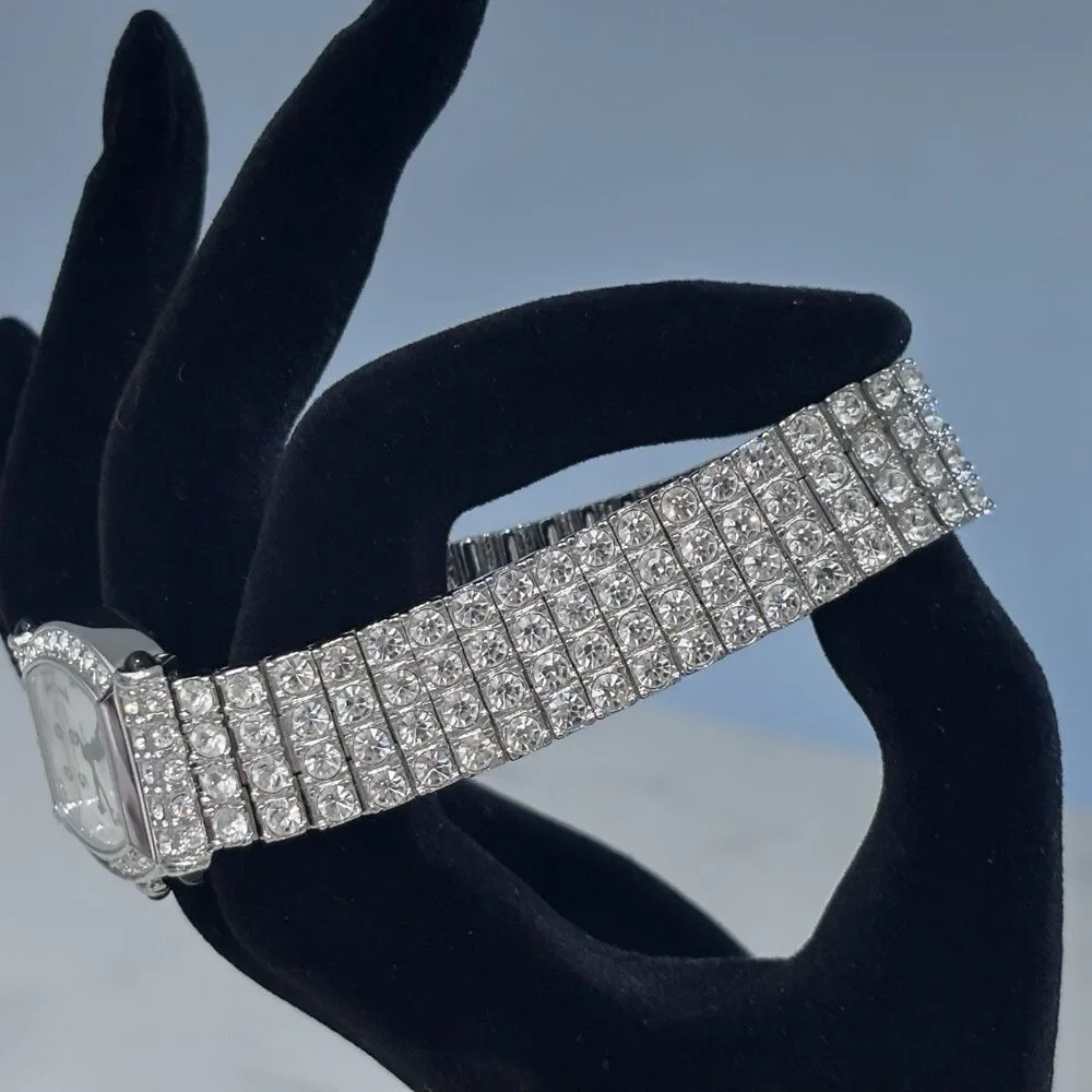 Vintage Xanadu Watch Rhinestone Silver Tone Bracelet MOP Needs Battery 6.75